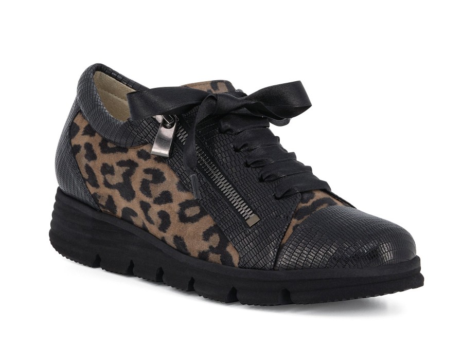 Woman BRUNATE Sneakers | Brindisi Black~Leopard | Peter Sheppard Footwear