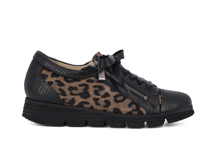 Woman BRUNATE Sneakers | Brindisi Black~Leopard | Peter Sheppard Footwear