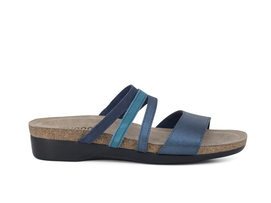 Woman MUNRO Slides | Camila M Blue Metallic | Peter Sheppard Footwear