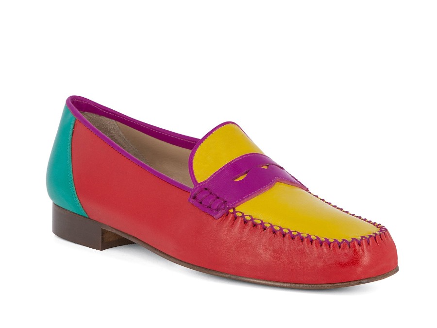 Woman LOGGIA Loafers | Lorenzo Red~Pink~Yellow | Peter Sheppard Footwear