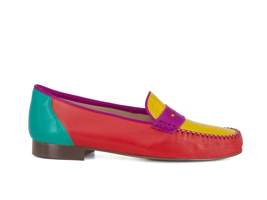 Woman LOGGIA Loafers | Lorenzo Red~Pink~Yellow | Peter Sheppard Footwear