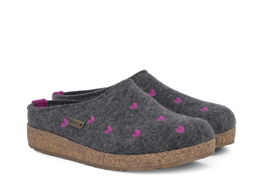 Woman HAFLINGER Slippers | Cuoricini Anthracite | Peter Sheppard Footwear