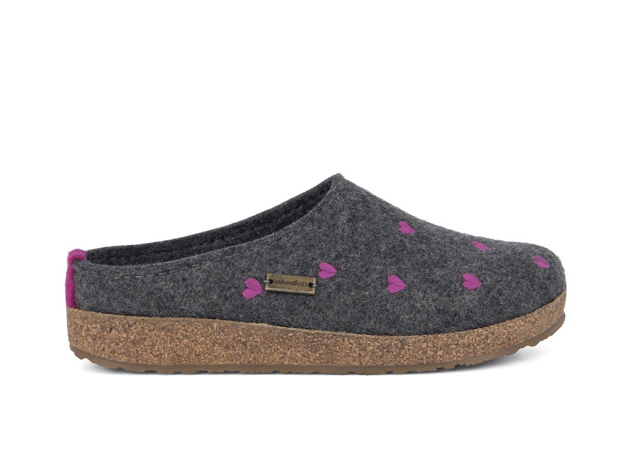 Woman HAFLINGER Slippers | Cuoricini Anthracite | Peter Sheppard Footwear