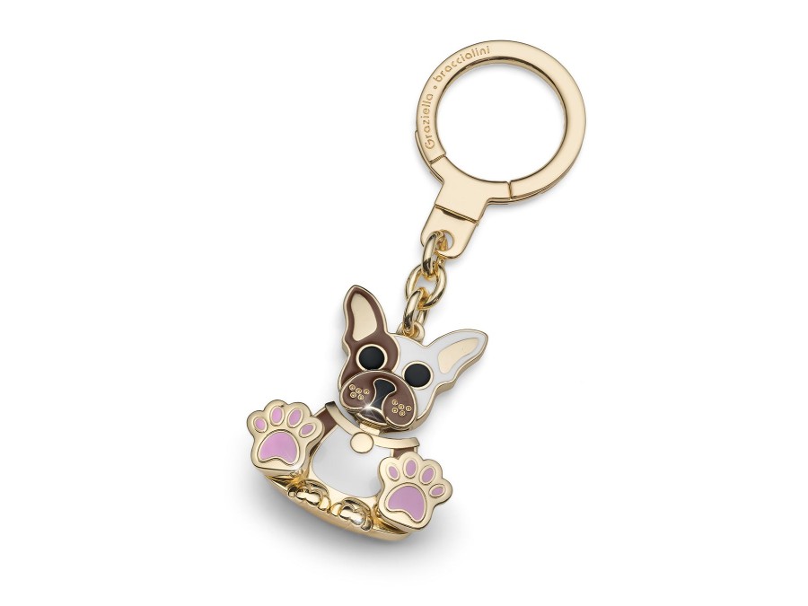 Woman BRACCIALINI HANDBAGS Handbags & Wallets | Keyring-Puppy Brown~White~Pink | Peter Sheppard Footwear