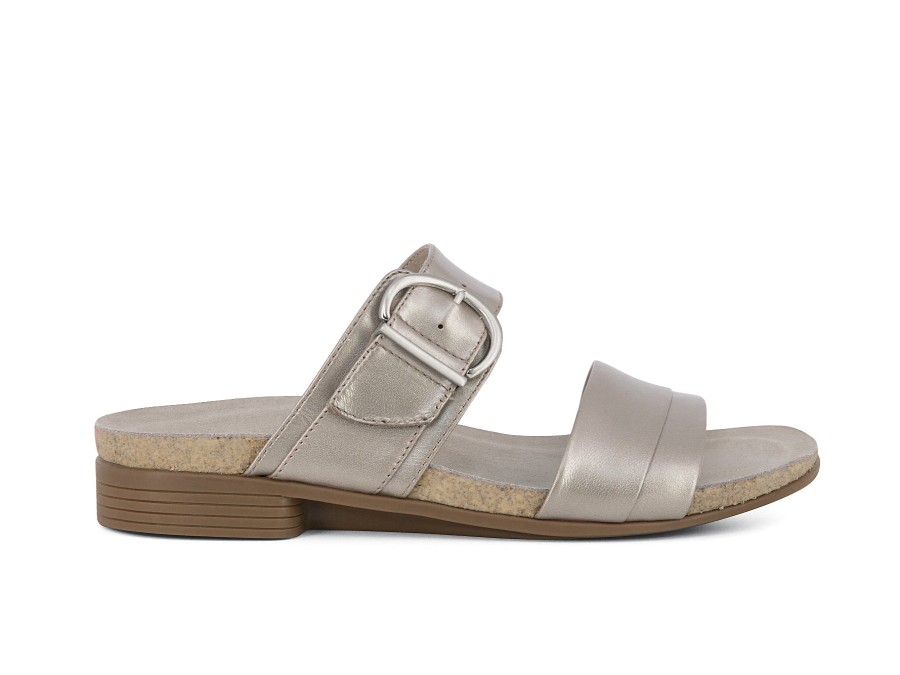 Woman MUNRO Slides | Marissa Taupe Metallic | Peter Sheppard Footwear