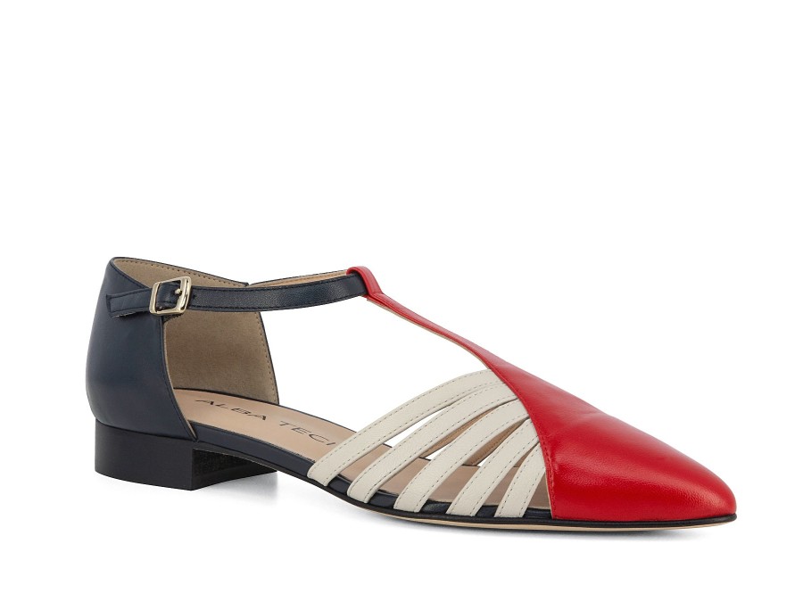 Woman ALBA TECI Ballerina Flats | Ayesha Navy~Red~White | Peter Sheppard Footwear