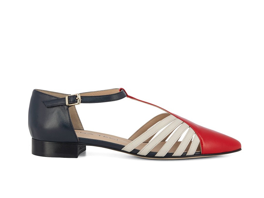 Woman ALBA TECI Ballerina Flats | Ayesha Navy~Red~White | Peter Sheppard Footwear