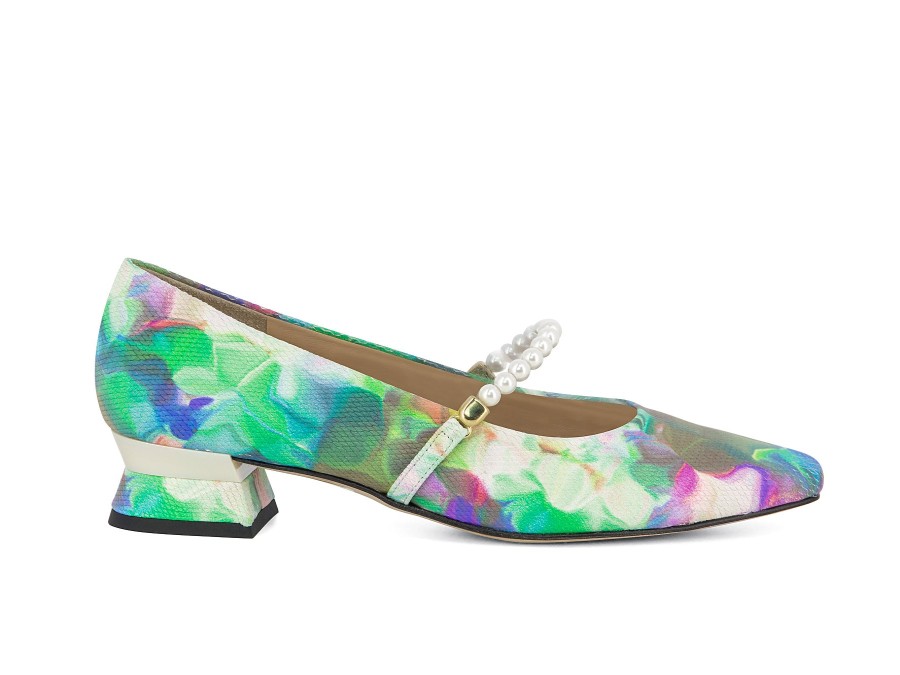 Woman BRUNATE Heels | Bientina Green Floral | Peter Sheppard Footwear