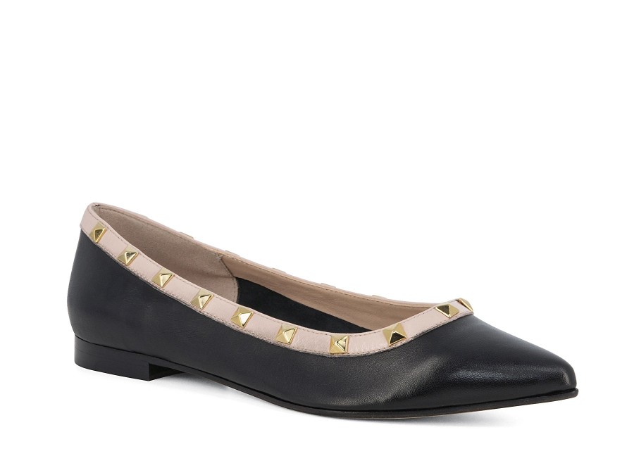 Woman STATUS Ballerina Flats | Solomeo Black~Nude | Peter Sheppard Footwear