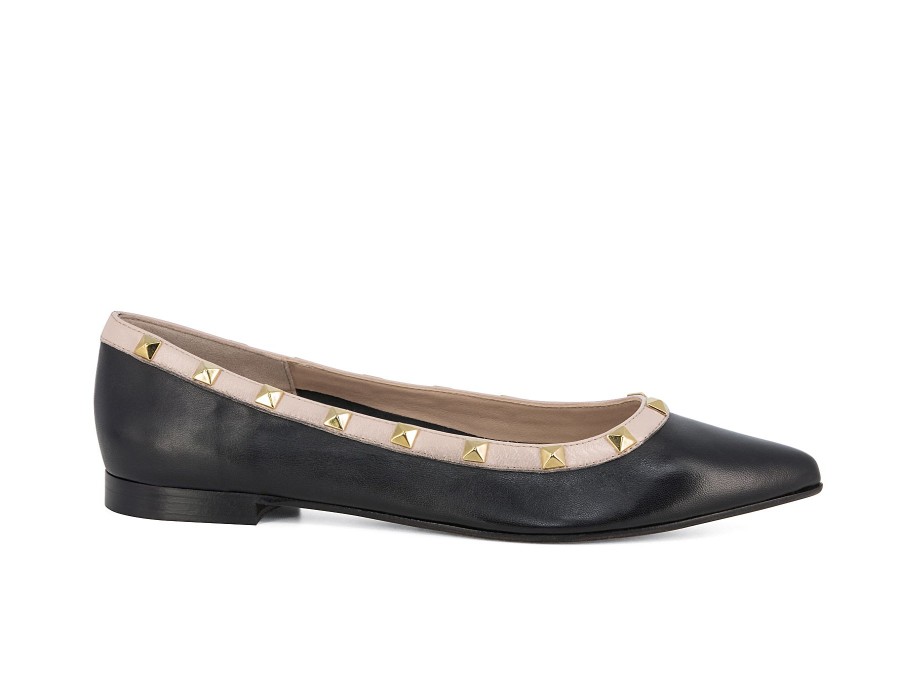 Woman STATUS Ballerina Flats | Solomeo Black~Nude | Peter Sheppard Footwear