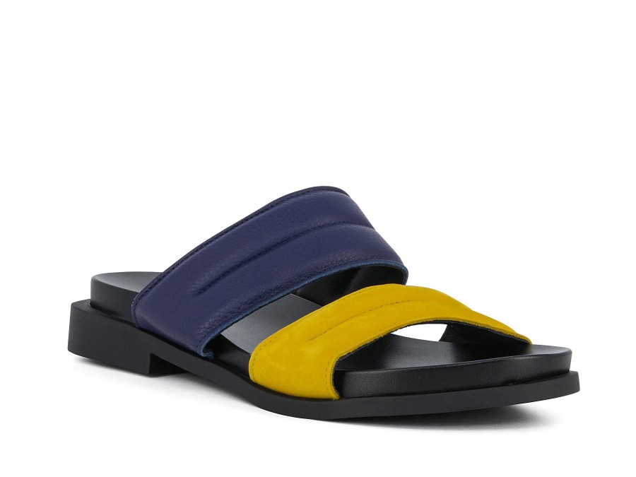 Woman ARCHE Slides | Makhao Yellow~Navy | Peter Sheppard Footwear