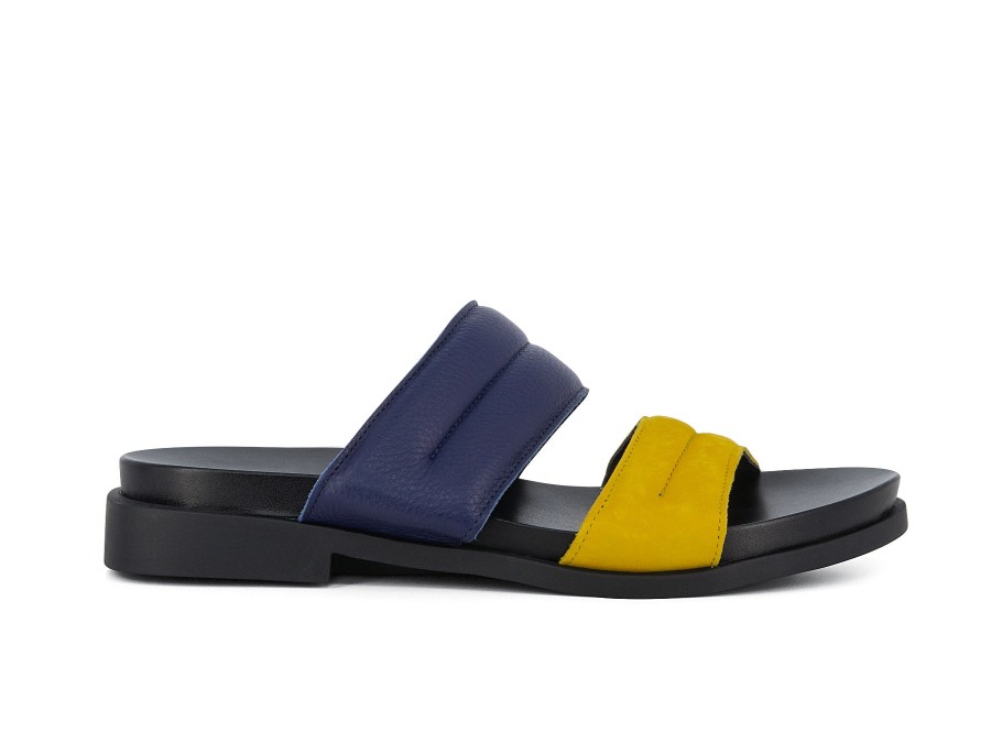 Woman ARCHE Slides | Makhao Yellow~Navy | Peter Sheppard Footwear