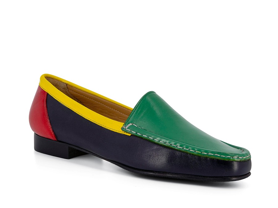 Woman LOGGIA Loafers | Lamba 2 Navy~Green~Yellow~Re | Peter Sheppard Footwear