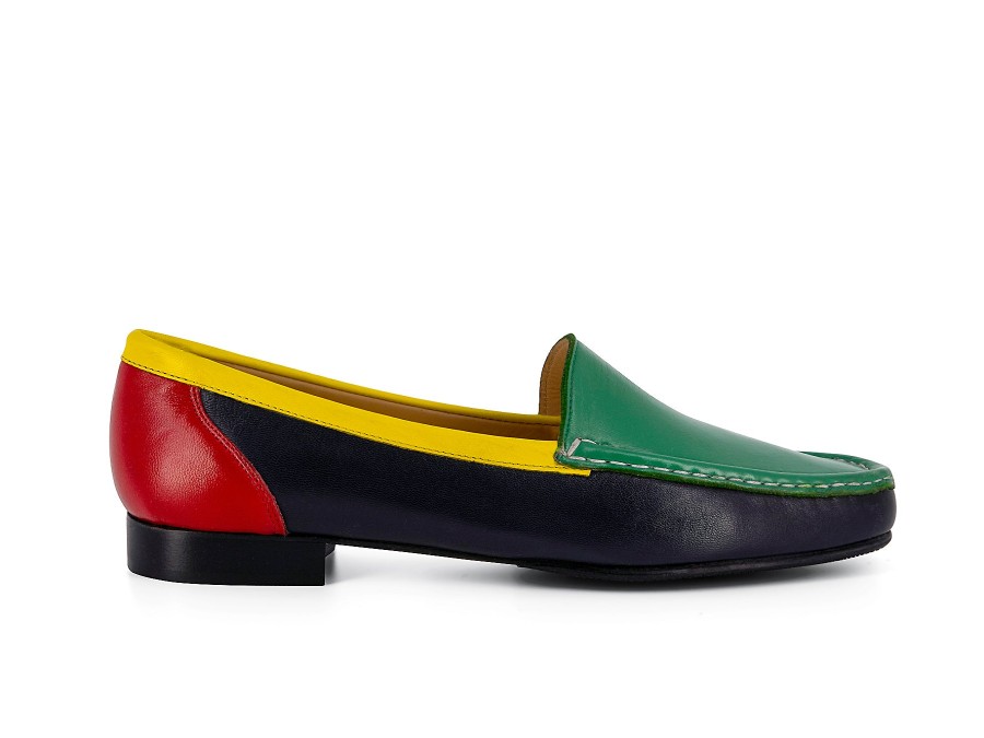 Woman LOGGIA Loafers | Lamba 2 Navy~Green~Yellow~Re | Peter Sheppard Footwear