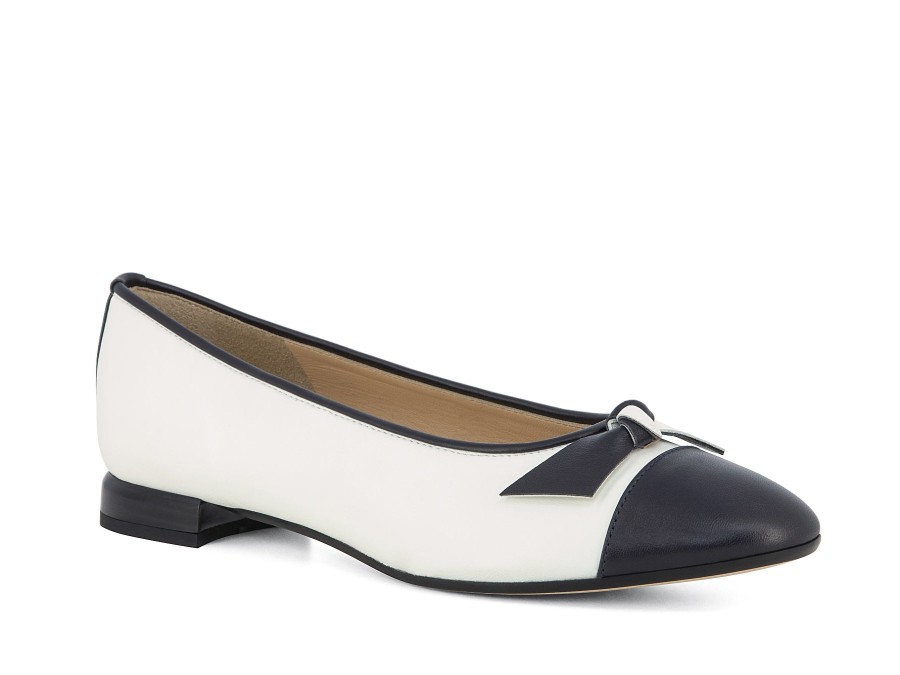 Woman BRUNATE Ballerina Flats | Boule White~Navy | Peter Sheppard Footwear