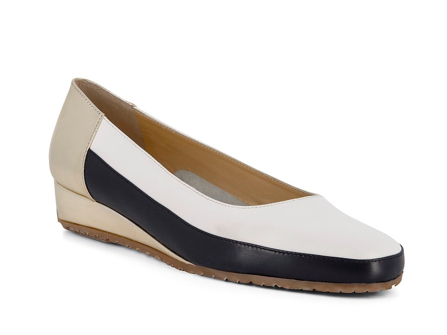 Woman LUCA GROSSI Wedges | Logan White~Navy~Gold | Peter Sheppard Footwear