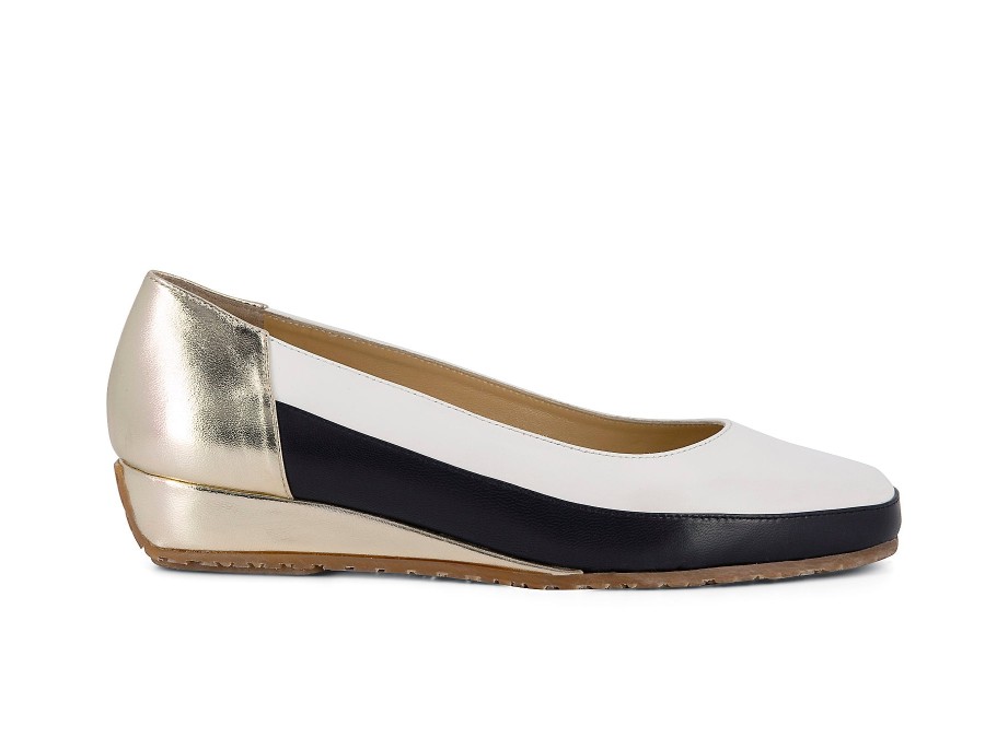 Woman LUCA GROSSI Wedges | Logan White~Navy~Gold | Peter Sheppard Footwear