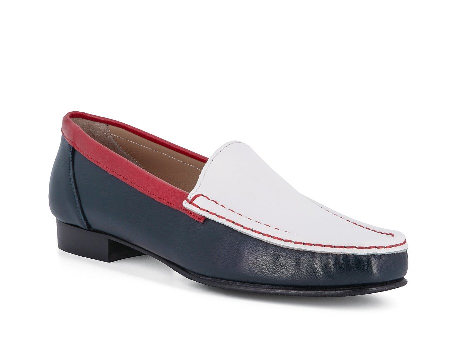 Woman LOGGIA Loafers | Lamba 2 Navy~White~Red | Peter Sheppard Footwear