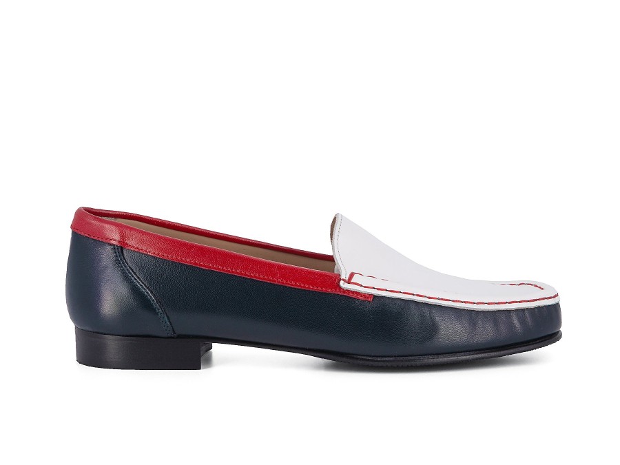 Woman LOGGIA Loafers | Lamba 2 Navy~White~Red | Peter Sheppard Footwear