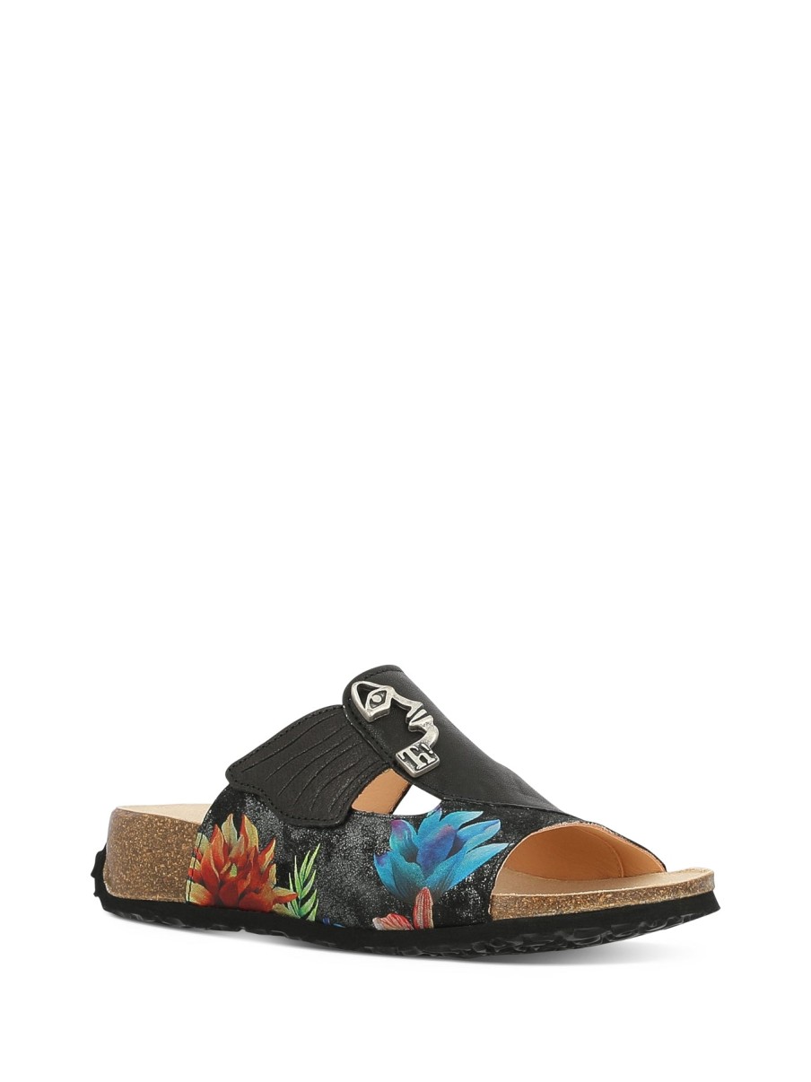 Woman THINK! Slides | Tenoki Black Floral | Peter Sheppard Footwear