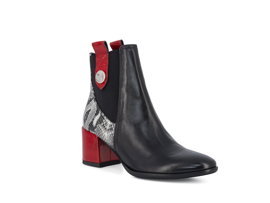 Woman LINEA UNO Ankle Boots | Lectric Black~Red | Peter Sheppard Footwear