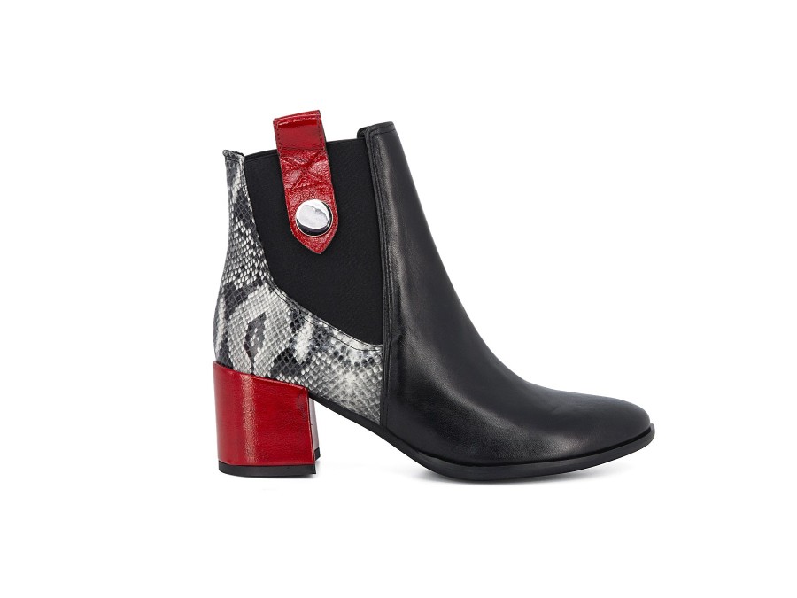 Woman LINEA UNO Ankle Boots | Lectric Black~Red | Peter Sheppard Footwear