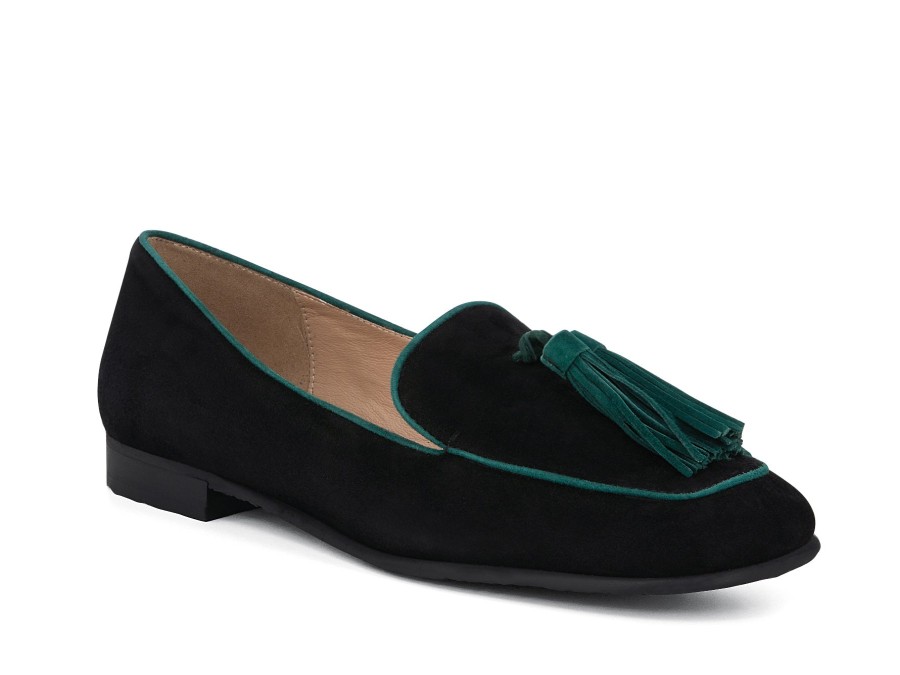 Woman STATUS Ballerina Flats | Stanwood Black~Green | Peter Sheppard Footwear