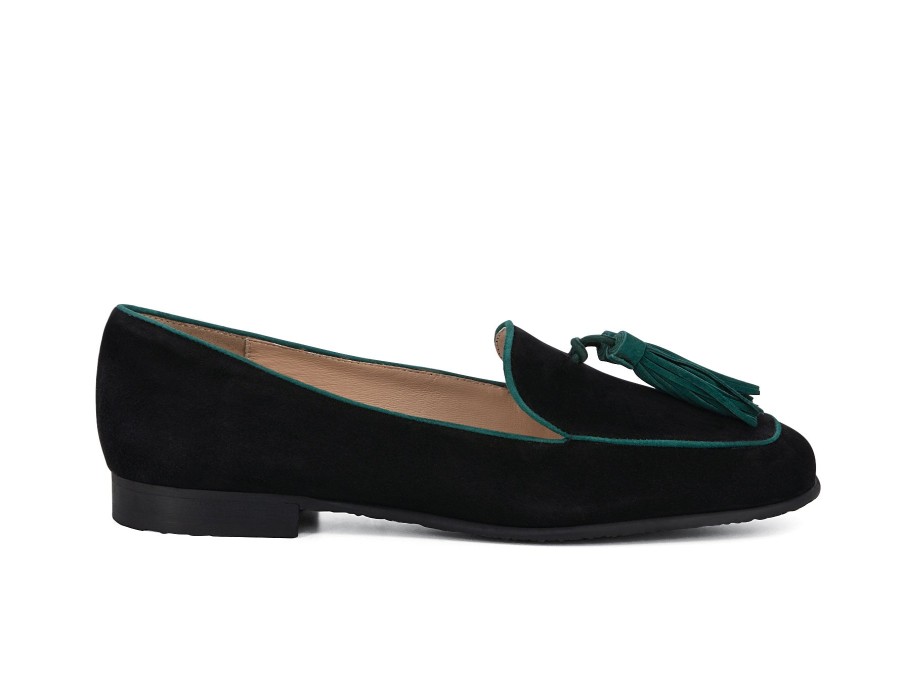 Woman STATUS Ballerina Flats | Stanwood Black~Green | Peter Sheppard Footwear