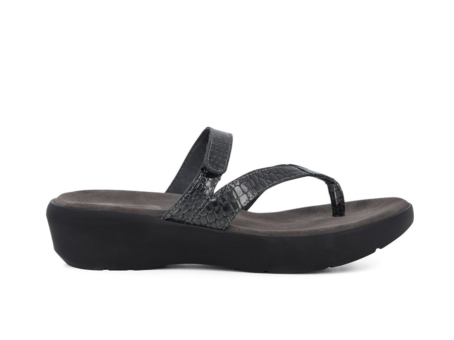 Woman WOLKY Slides | Summery Anthracite Croc | Peter Sheppard Footwear