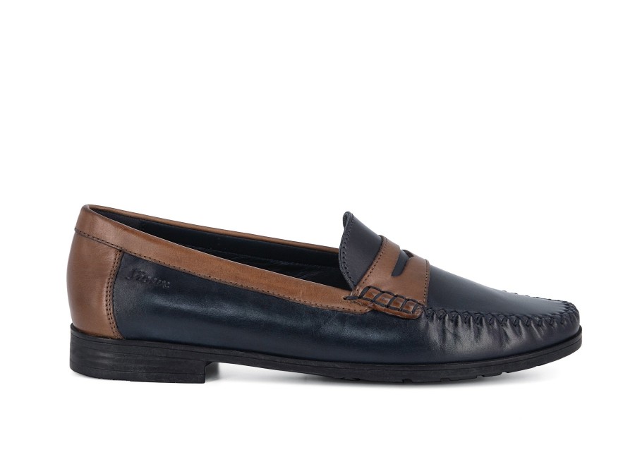 Woman SIOUX Loafers | Saravia Navy~Cognac | Peter Sheppard Footwear